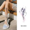 Waterproof purple floral watercolor temporary tattoo sticker for women leg art body decal - Fresh Ink Color Style (WS-H054) / 120x76mm