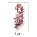 Waterproof temporary tattoo sticker with geisha and peony flower design for arm body art. - T-261 (Geisha Peony Butterfly Style) / 150*210MM