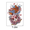 Japanese Kitsune Mask Koi Fish Temporary Tattoo Waterproof Long Lasting Body Art Sticker - T-264 (Fox Mask Koi Fish Style) / 150*210MM