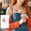 Vintage red butterfly temporary tattoo sticker, chic aesthetic waterproof body art design. - Red Butterfly Style (HD-015)