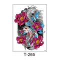 Waterproof temporary tattoo sticker featuring traditional Japanese koi fish and lotus flower design. - T-265 (Japanese Koi Fish Lotus Style) / 150*210MM