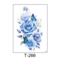 Waterproof blue rose and butterfly temporary tattoo sticker for men and women arm body art. - T-266 (Blue Rose Butterfly Style) / 150*210MM