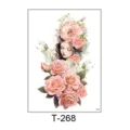 Waterproof temporary tattoo sticker featuring floral rose and geisha design for women and men. - T-268 (Watercolor Rose Geisha Style) / 150*210MM