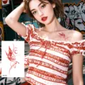 Red butterfly temporary tattoo sticker, vintage collarbone body art design for women. - Red Butterfly Moon Style (HD-018)