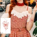 Red butterfly temporary tattoo sticker, waterproof floral body art for arm and skin decoration. - Red Butterfly Starry Style (HD-020)