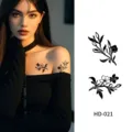 Waterproof temporary floral tattoo stickers, chic botanical arm and collarbone body art design. - Dark Butterfly Style (HD-021)