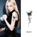 Retro butterfly temporary tattoo sticker, stylish black line body art for women and girls. - Dark Butterfly Style (HD-027)