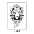 Waterproof temporary tattoo sticker featuring a fierce tiger, roses, and geometric line art design. - Tiger Rose Geometric Pattern (T-283) / 150*210MM