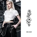 Minimalist floral temporary tattoo sticker, black line art floral arm body art design 1pcs - Dark Butterfly Style (HD-029)
