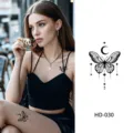 Retro butterfly tattoo sticker with moon and star design, sexy black temporary body art. - Dark Butterfly Style (HD-030)