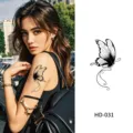 Butterfly temporary tattoo sticker, vintage black line body art design variant HD-031. - Dark Butterfly Style (HD-031)