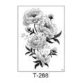 Black and white peony temporary tattoo sticker, waterproof floral body art design variant T-288. - Black and White Realistic Peony Floral Pattern (T-288) / 150*210MM