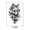 Temporary fox flower tattoo sticker black and white geometric totem body art waterproof decal - T-293 (Fox and Floral Totem Style) / 150*210MM