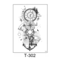 Waterproof temporary tattoo sticker for men and women, compass anchor clock body art design. - Nautical Compass Clock Style (T-302) / 150*210MM