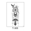 Waterproof geometric temporary tattoo sticker with skull, compass and owl patterns. - Geometric Owl Compass Style (T-305) / 150*210MM
