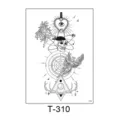 Waterproof temporary tattoo sticker sheet with gothic mystical occult black line designs. - Gothic Skull Compass Antler Style (T-310) / 150*210MM