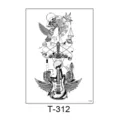 Temporary tattoo sticker sheet black white guitar owl design waterproof body art SKU T-312 - Owl Clock Sword Guitar Wings Style (T—312) / 150*210MM