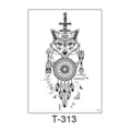 Waterproof temporary tattoo sticker with geometric wolf dreamcatcher design for men and women. - Geometric Wolf Head Dreamcatcher Sword Style (T—313) / 150*210MM