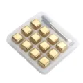 Edelfrost Edelstahl Eiswürfel Set mit Zange und Box für Whisky und Getränke ohne Verwässerung. - Gold-Set 12-teilig mit Silikonclips