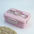 Pink wheat straw lunch box cartoon unicorn pattern bento box student leak-proof container - Purple