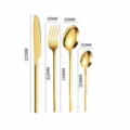 Gold stainless steel cutlery set size chart, luxury dinner knife fork and spoon specifications. - Gold 4-Piece Set