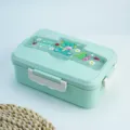 Wheat straw plastic bento box student leakproof microwave lunch container cartoon design. - Green