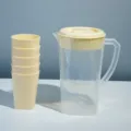 Large capacity plastic cold water kettle set with five matching cups for home daily use. - Light Yellow Set