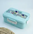 Wheat straw lunch box with cartoon astronaut pattern, lightweight and microwave safe bento. - Blue