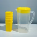 Large capacity plastic cold water pitcher set with stacked yellow cups for daily home kitchen use. - Yellow Set