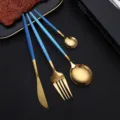 Edelstahl Besteckset in Blau und Gold, moderne Gabel Messer Löffel Variante Tisch. - Blau und Gold