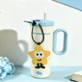 Large capacity insulated tumbler with straw and handle, cute star pendant design for summer daily use. - Twilight - Blue 750ml [+ Star Charm]