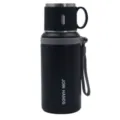 Botella térmica negra de acero inoxidable con tapa infusor y correa gris portátil. - Vaso individual de 600ml / Negro