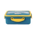 Blue and yellow plastic bento lunch box with microwave safe design and compartment food container. - Dark Blue