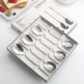 Stainless steel Korean soup spoon set of 6 with elegant gift box kitchen tableware - 6-Piece Boxed Korean Spoons - Silver