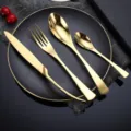 Gold stainless steel flatware set kitchen luxury knife fork spoon tableware for dining - Gold