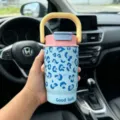 Stylish leopard print insulated stainless steel tumbler with handle for car travel - 500ml-Inner Bottom 316 Mark / Blue