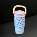 Geisoleerde waterfles met luipaardprint en handvat grote capaciteit voor buiten gebruik. - 750ml-Binnenbodem 316 Merk / Blauw