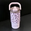 Luipaardprint Geïsoleerde Drinkfles Waterfles met Handvat Grote RVS Beker Ideaal - 750ml-Binnenbodem 316 Merk / Paars