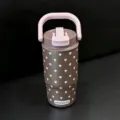 Bruine geïsoleerde beker met roze handvat en witte paddenstoelpatronen, buiten waterbeker. - 750ml-Binnenbodem 316 Merk / Koffiebruin