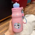 Schattige roze geïsoleerde waterfles met draagbaar rietje, 316 roestvrijstalen beker voor je. - [Met theezakje] Blauw, 480 ml