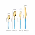 Stainless steel cutlery 4-piece set with blue handle and gold head size chart image. - Blue & Gold 4-Piece Set