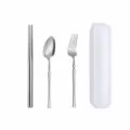 Tragbares Edelstahl Besteck Set mit Stäbchen Löffel Gabel und Box für Outdoor Reisen. - Wespentaille-Serie Silber - 3-teiliges Set