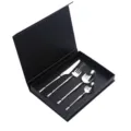 Stainless steel cutlery set 4 pieces wasp waist knife fork spoon in gift box variant. - Natural 4-Piece Set (with Box)