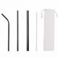 Stainless steel straw set with cleaning brush and storage pouch metal drink straws. - White Cloth Bag / Three-Piece Set / Black