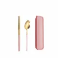 Tragbares edelstahl besteck set mit staebchen loeffel und etui in eleganter pink gold farbe. - Tailliertes Pink-Gold-Design - 2-teiliges Set