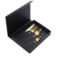Luxury 4-piece stainless steel cutlery set with black and gold finish for fine dining. - Black & Gold 4-Piece Set (with Box)