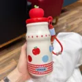 Bouteille isotherme mignonne en forme de biberon pour femmes, tasse en acier inoxydable. - Rouge avec Autocollants 3D