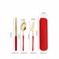 Tragbares Besteckset aus Edelstahl mit Löffel Gabel Stäbchen und roter Aufbewahrungsbox. - Wespentaille Rot & Gold - 3er-Set