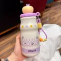 Bouteille d'eau isotherme mignonne pour femmes, petite tasse thermos portable de style. - Jaune avec Autocollants 3D