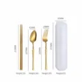 Edelstahl tragbares Besteckset mit Stäbchen, Löffel, Gabel und Aufbewahrungsbox. - 3-teiliges Set Slim Waist in Gold